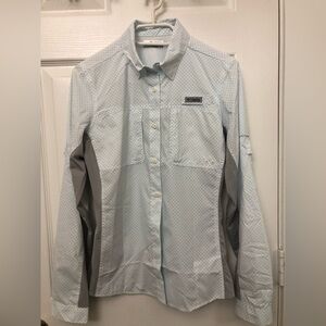 Columbia Women's Light Blue and Gray Button-Down Shirt